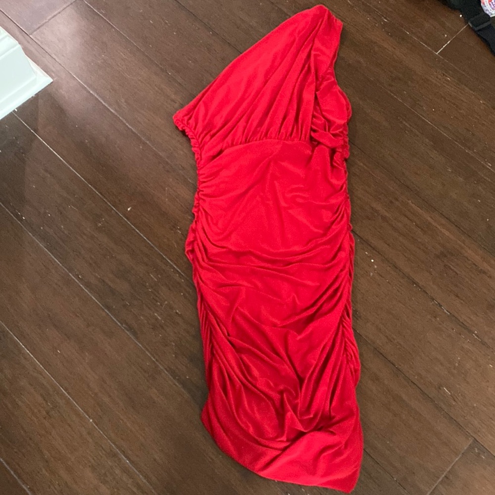 Red Ruched one shoulder dress purchased at Nordstroms